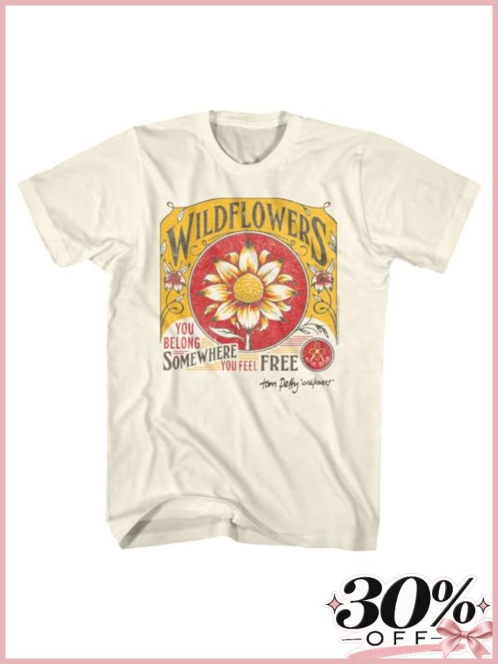 Tom Petty Wildflowers Graphic Tee Short Sleeve Crewneck Rock Band T-Shirt